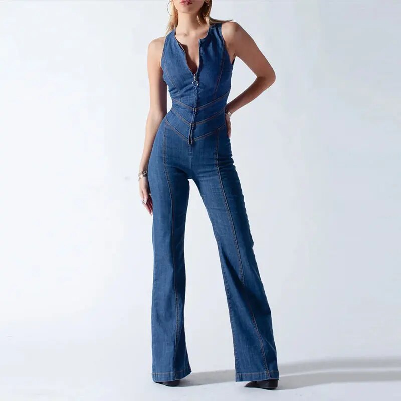 Natasha - Retro Denim Jumpsuit