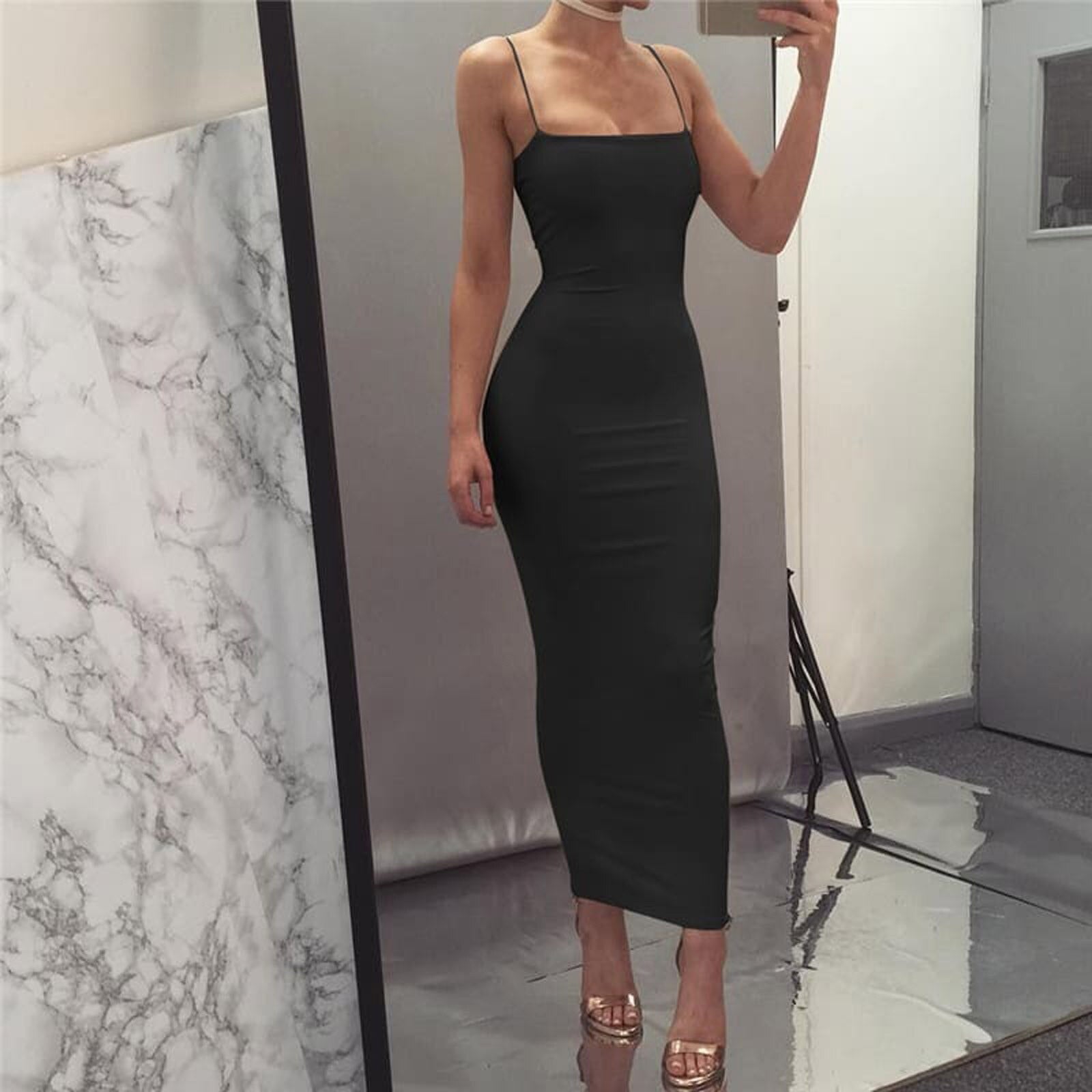 Macy - Women’s Spaghetti Strap Bodycon Midi Dress
