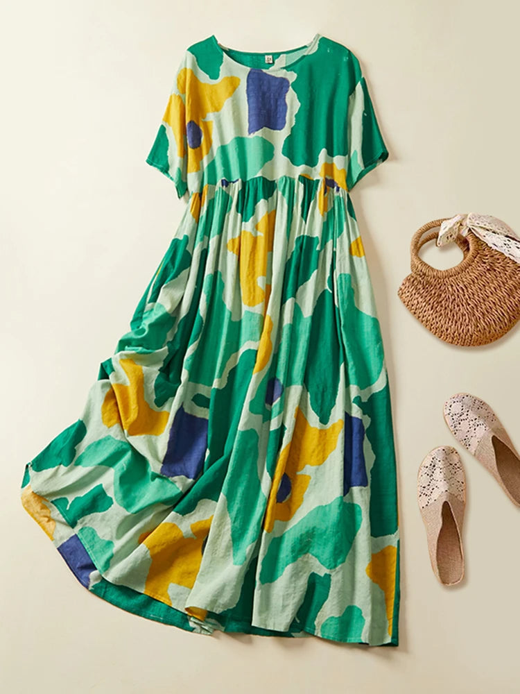 Emilia - Elegant Abstract Print Maxi Dress