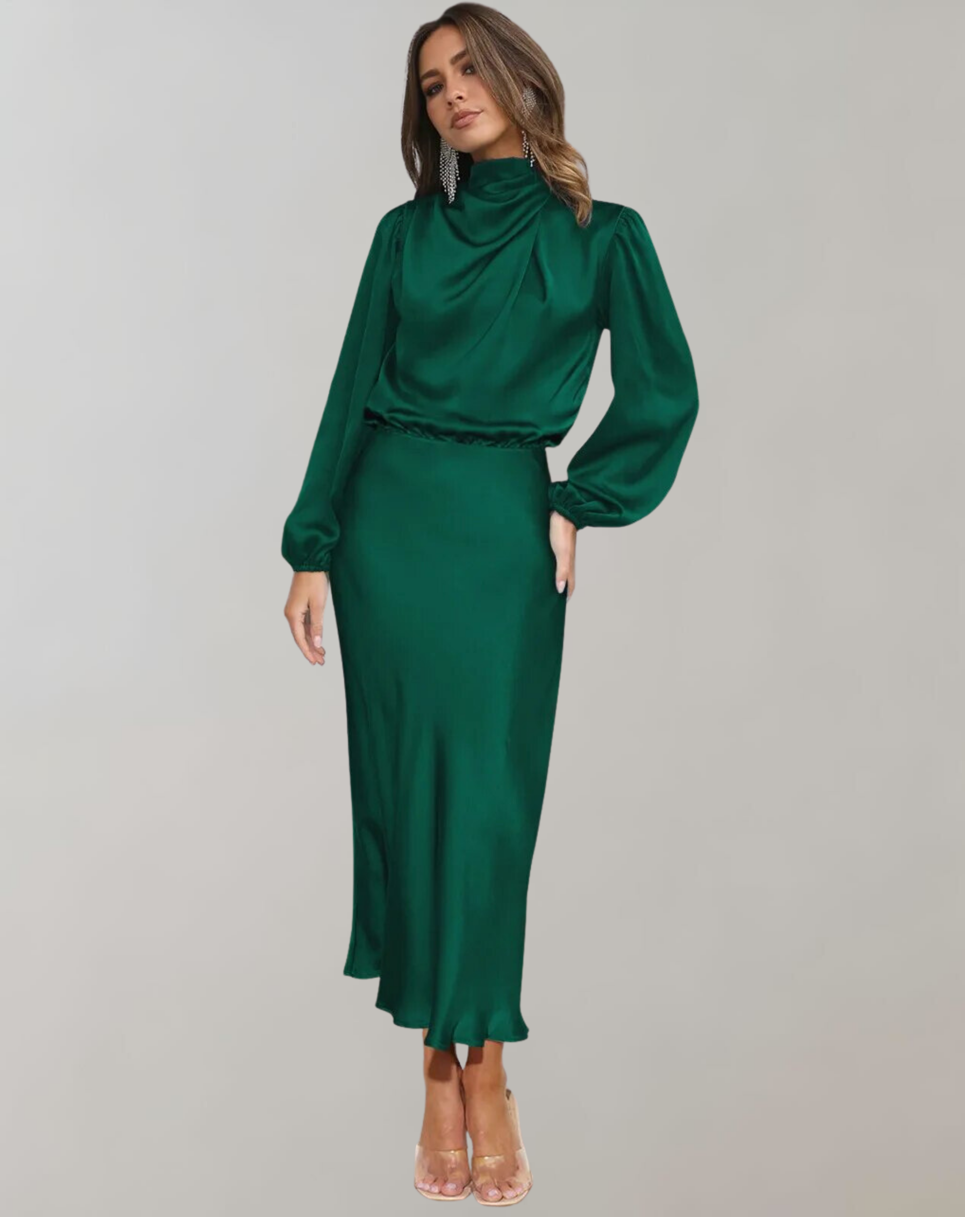 Hazel - Long-Sleeved Satin Dress