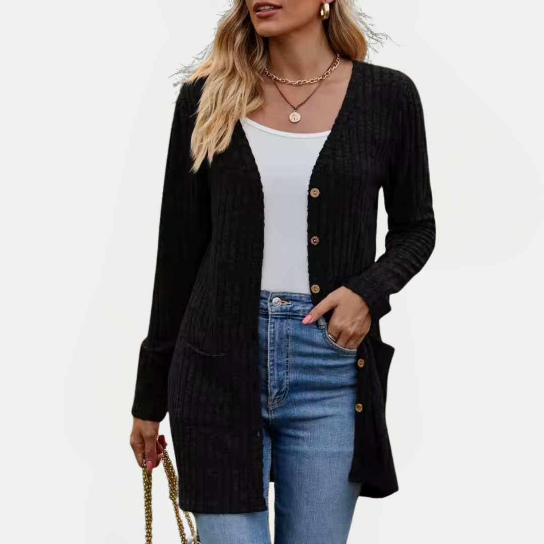 Jemima - Ribbed Knit Button-Up Longline Cardigan