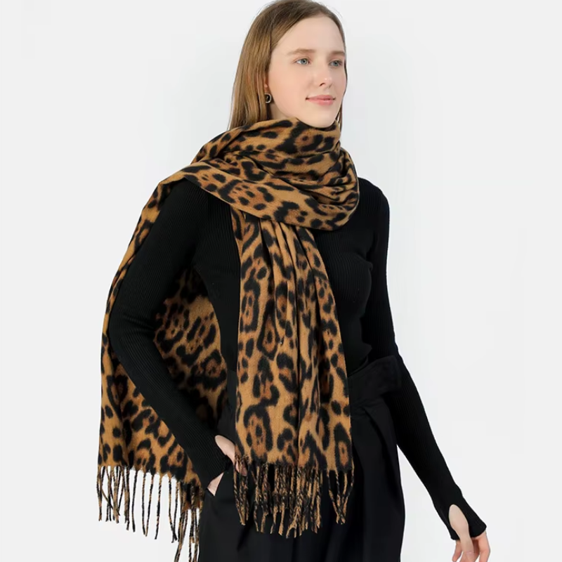 Kayla - Chic Leopard-Print Wool Scarf for Women