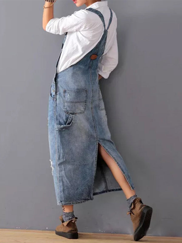 Coralynn - Casual Denim Overall Dress Relaxed Fit Cotton