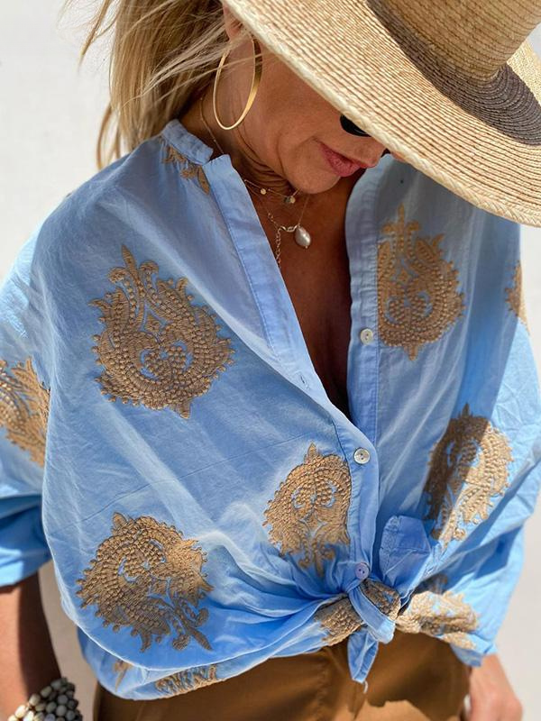 Beatrix - Embroidered Button-Up Top