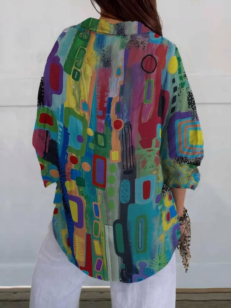 Gemma - Vibrant Print Button-Down Shirt