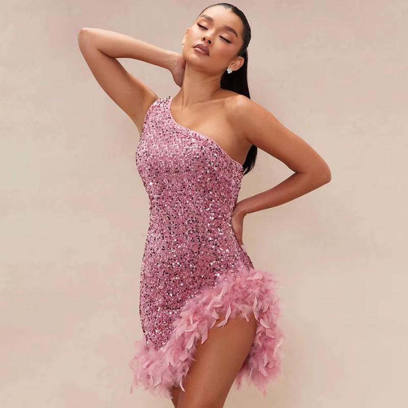 Madeline - Feather Sequin Party Dress