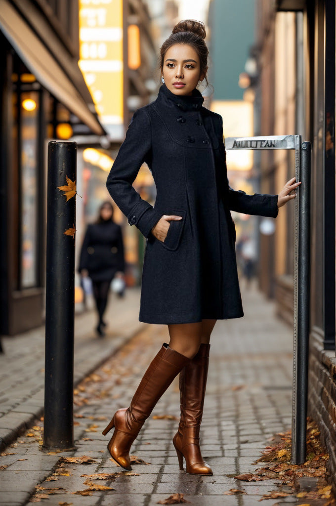 Aria - A-Line Hooded Wool Coat Elegant and Timeless for Cold Weather