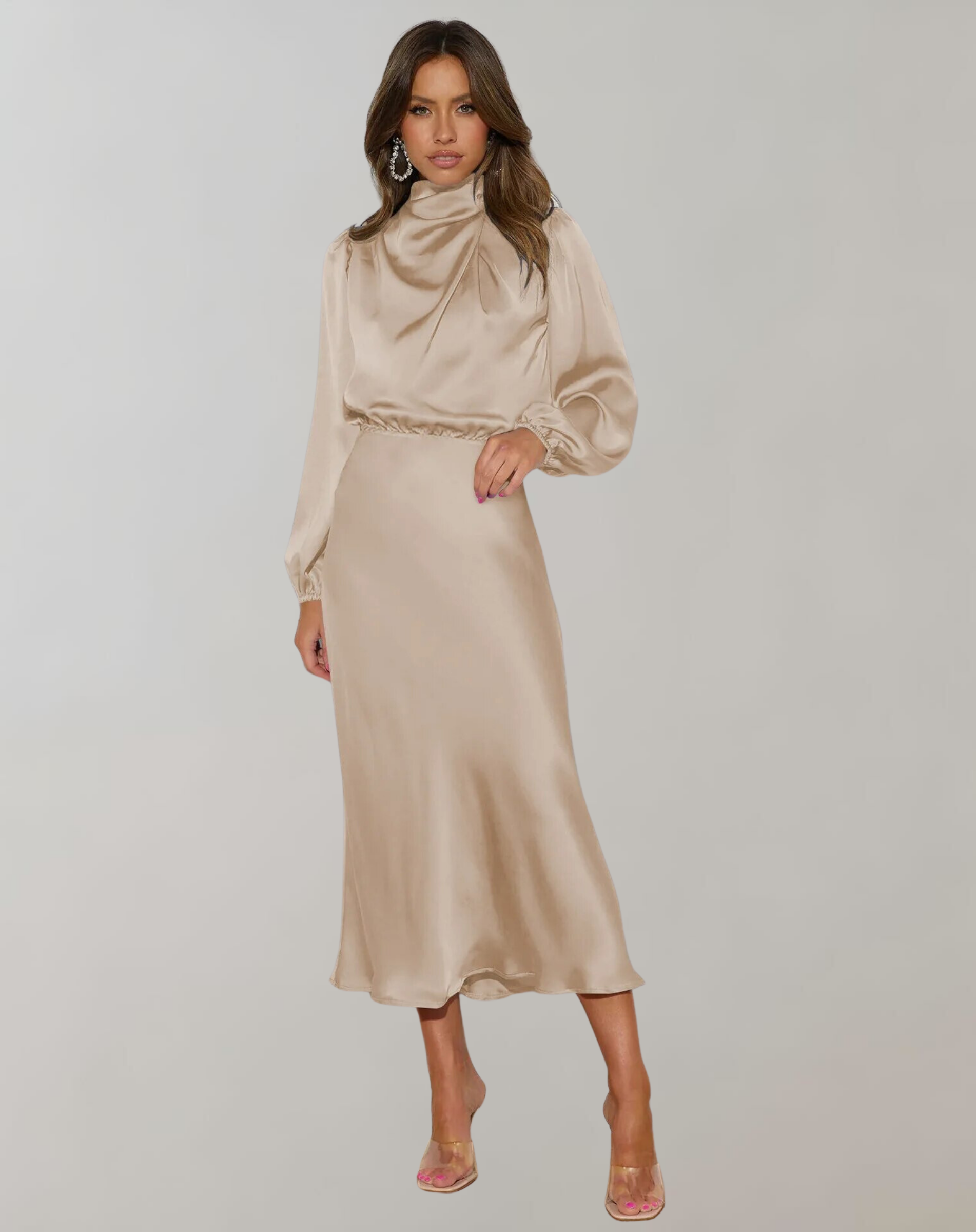 Hazel - Long-Sleeved Satin Dress