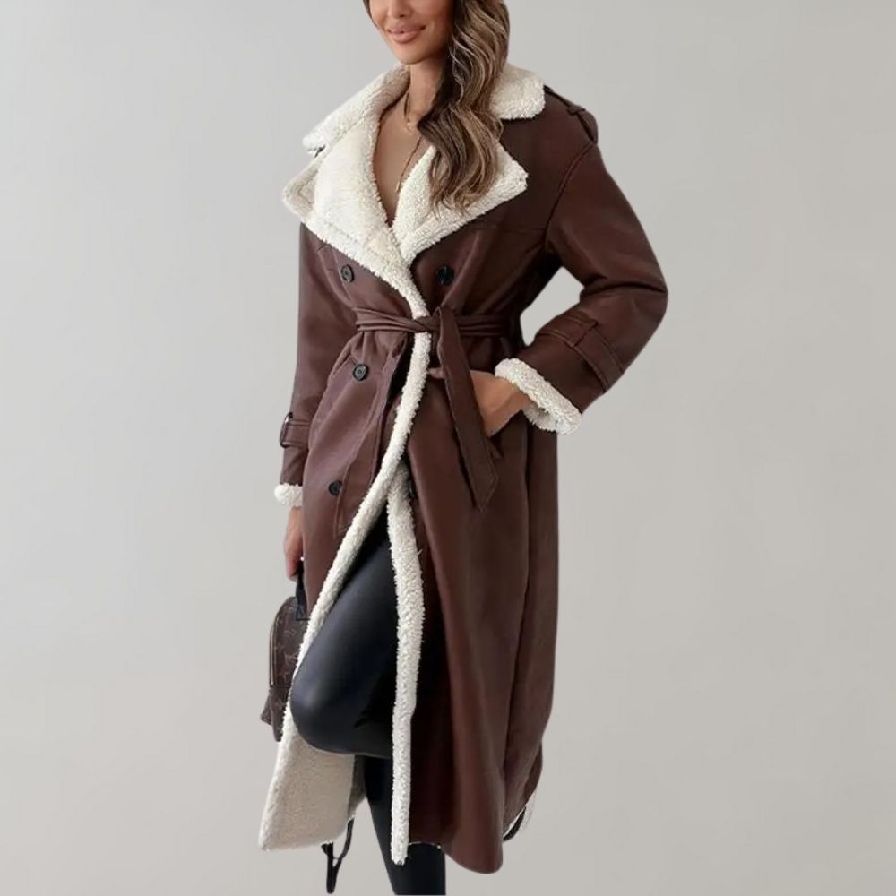 Sienna - Long Faux Shearling Coat Elegant and Cozy for Cold Weather