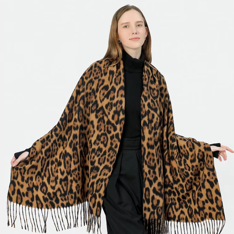 Kayla - Chic Leopard-Print Wool Scarf for Women