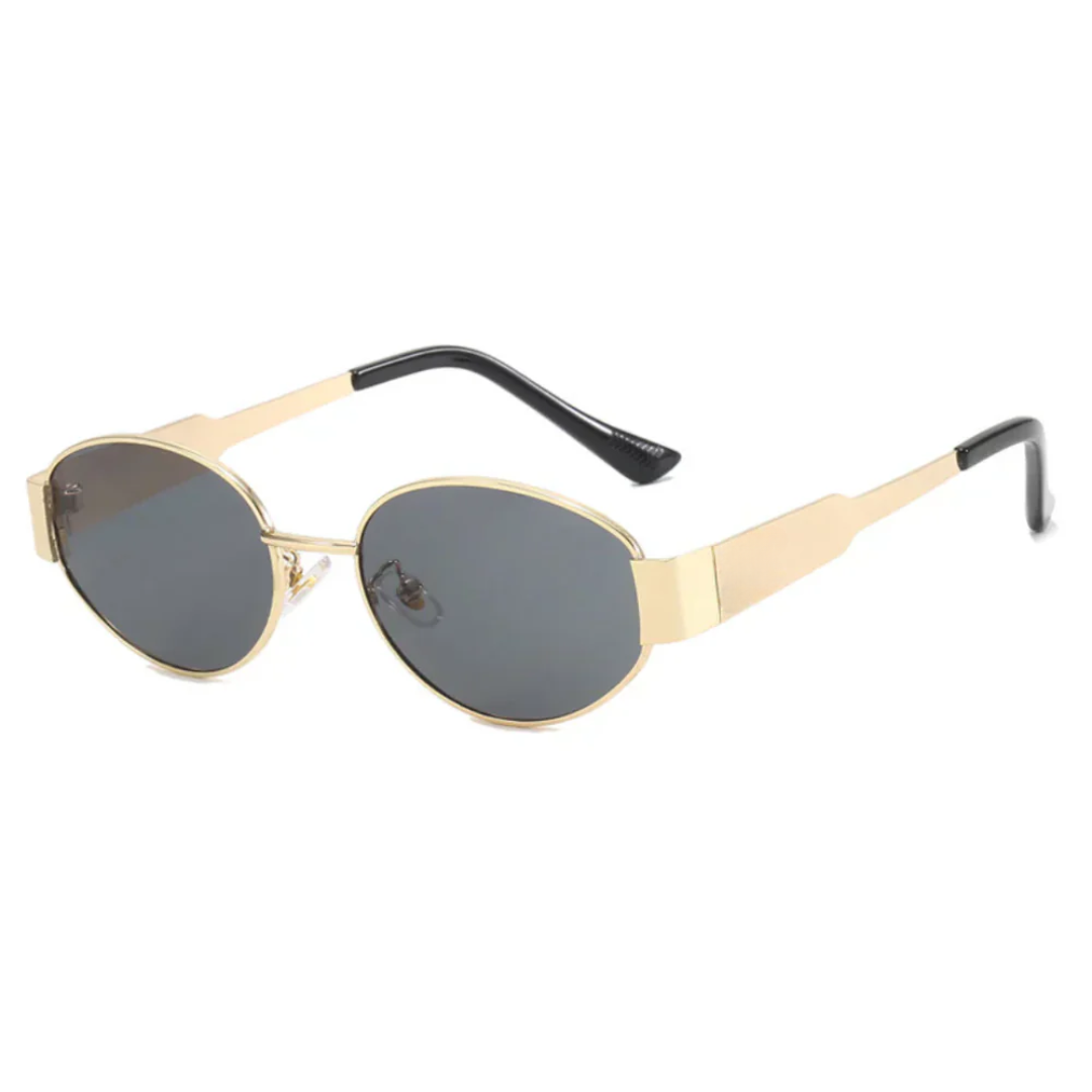 Nalani - Oval Frame Sunglasses Gold & Black Metal & Polycarbonate Stylish and Protective