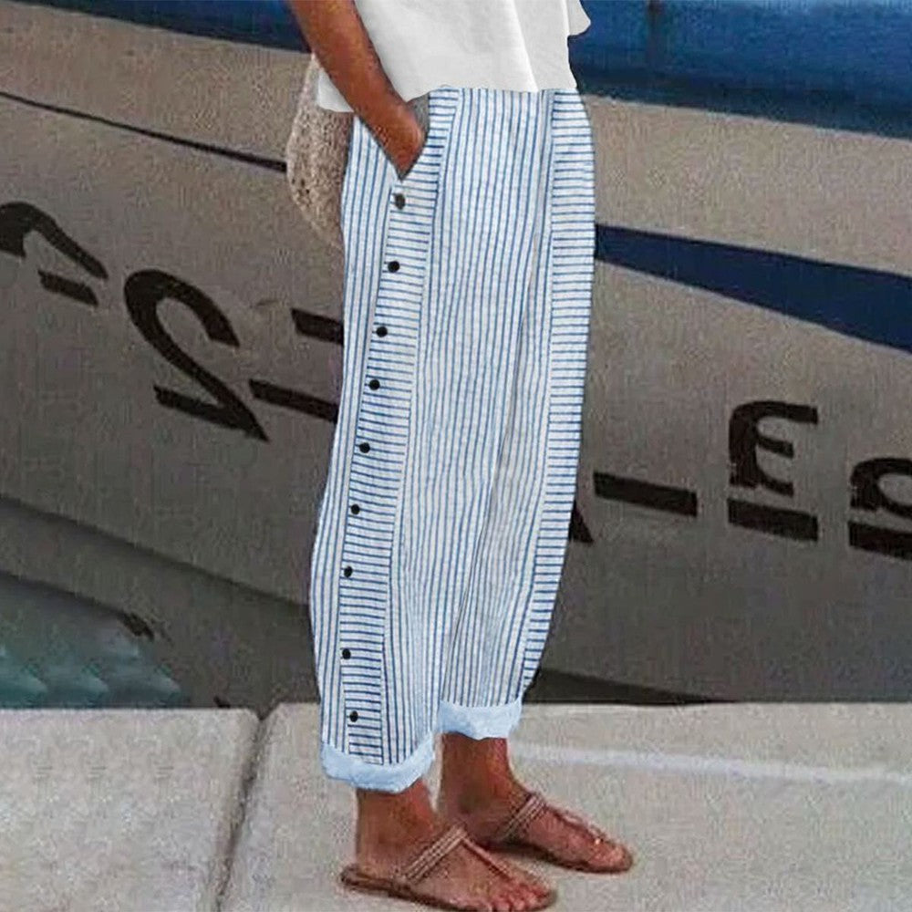 Karla - Striped Cotton Trousers