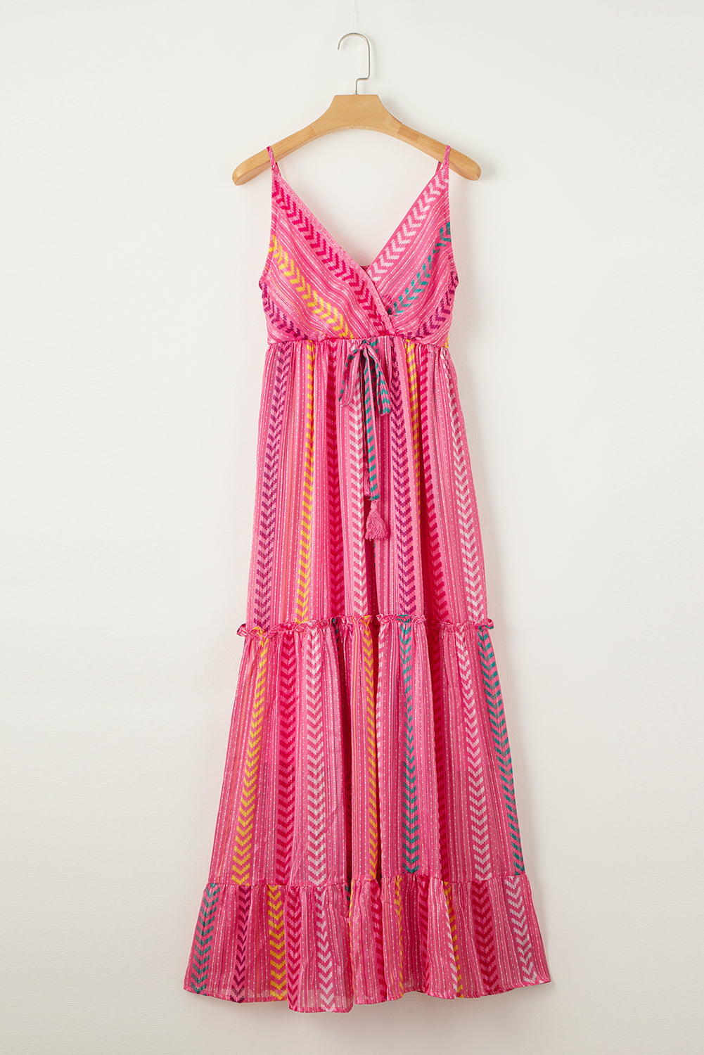 Josephine - Printed Tassel Tie V Neck Wrap Maxi Dress