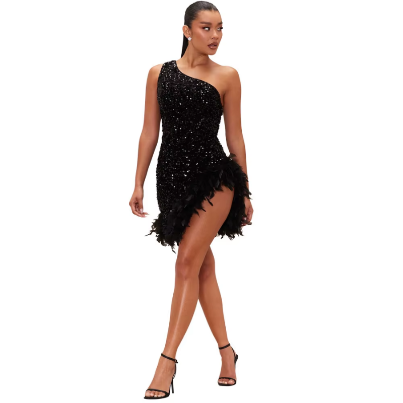 Madeline - Feather Sequin Party Dress