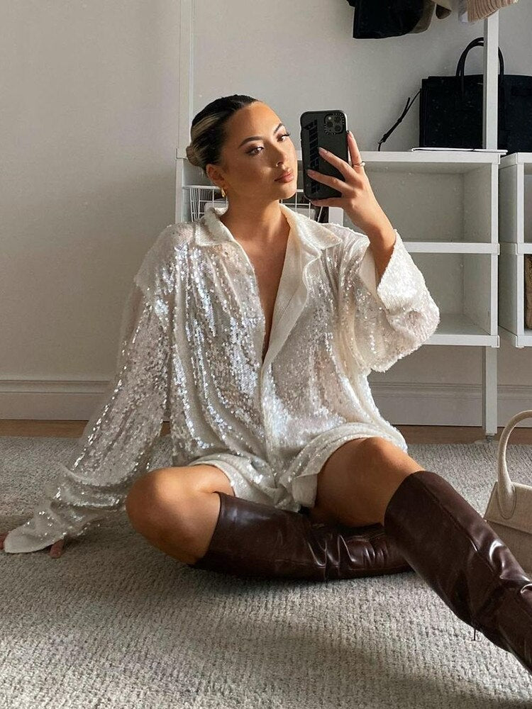 Georgia - Oversized Glitter Blouse for Women