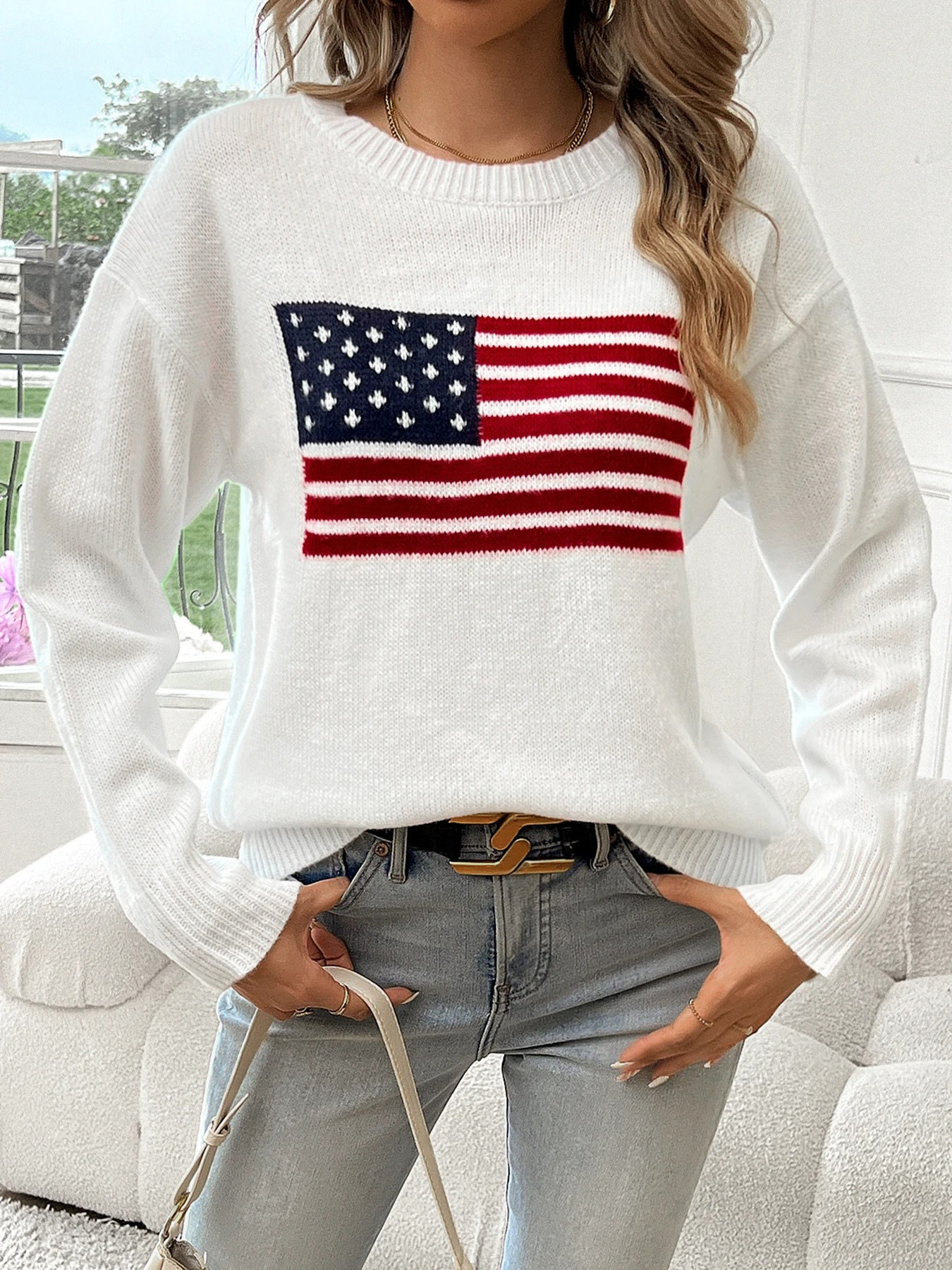 Madison - Cozy American Flag Knit Sweater for Women (Plus Size Available)