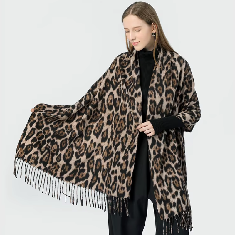 Kayla - Chic Leopard-Print Wool Scarf for Women