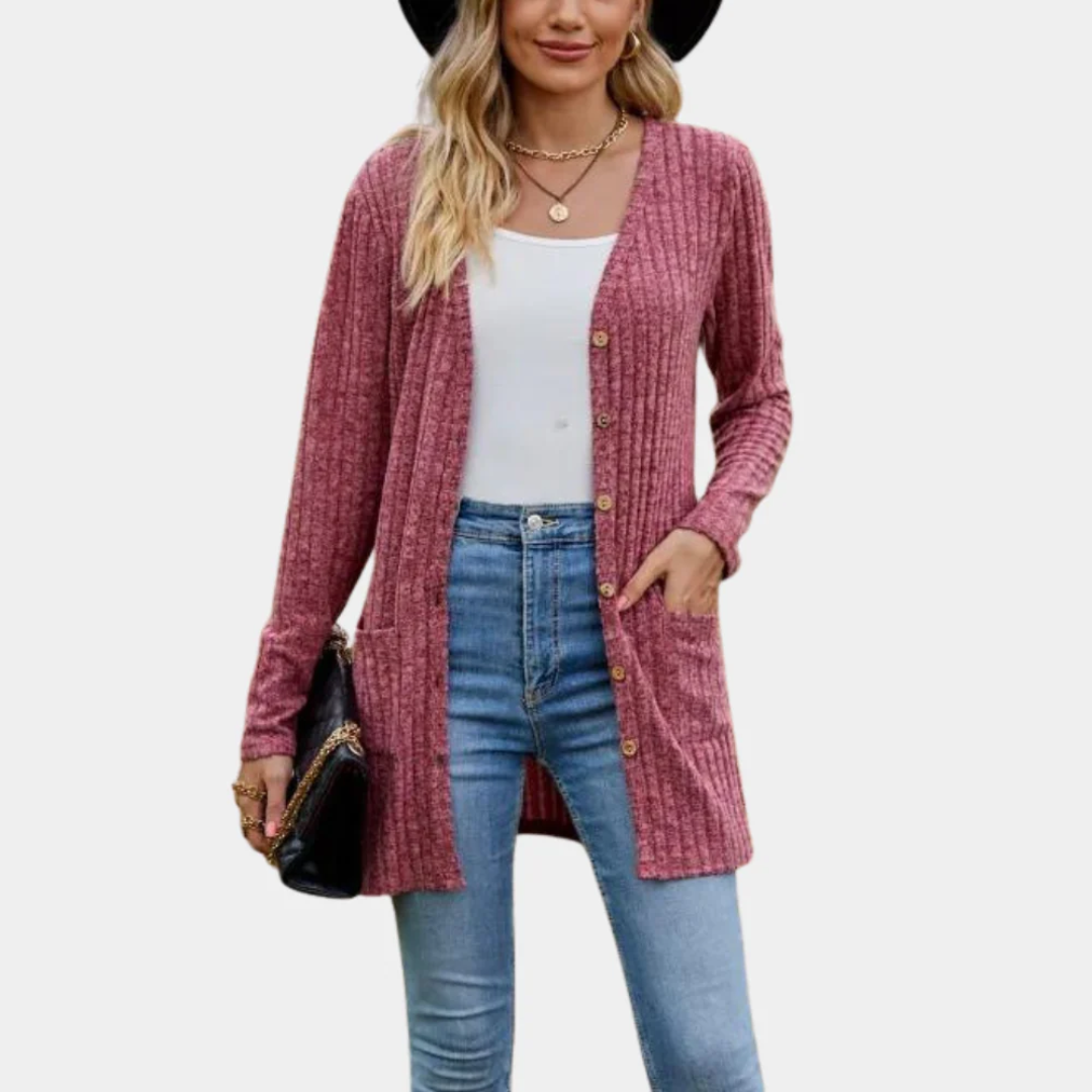 Jemima - Ribbed Knit Button-Up Longline Cardigan