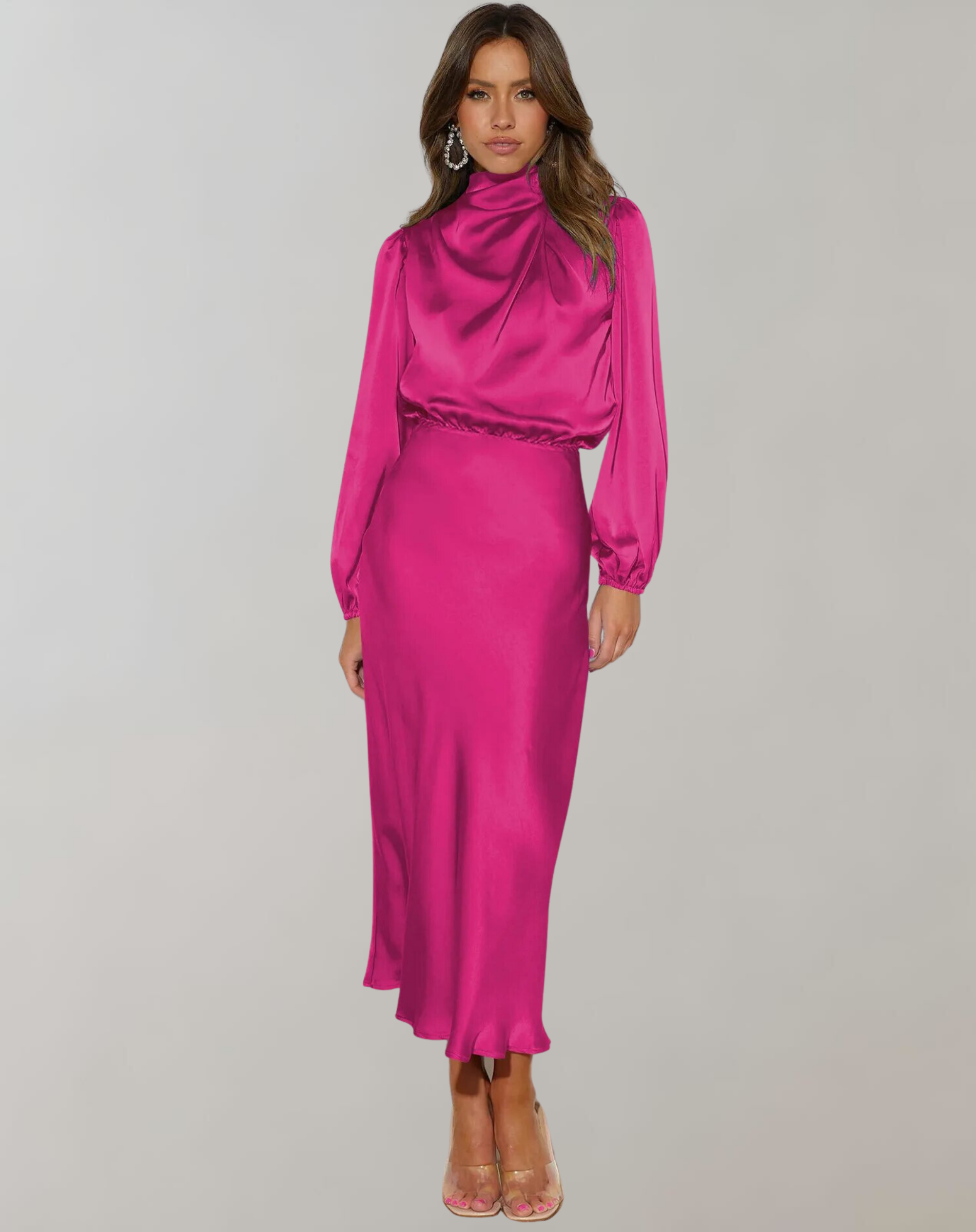 Hazel - Long-Sleeved Satin Dress