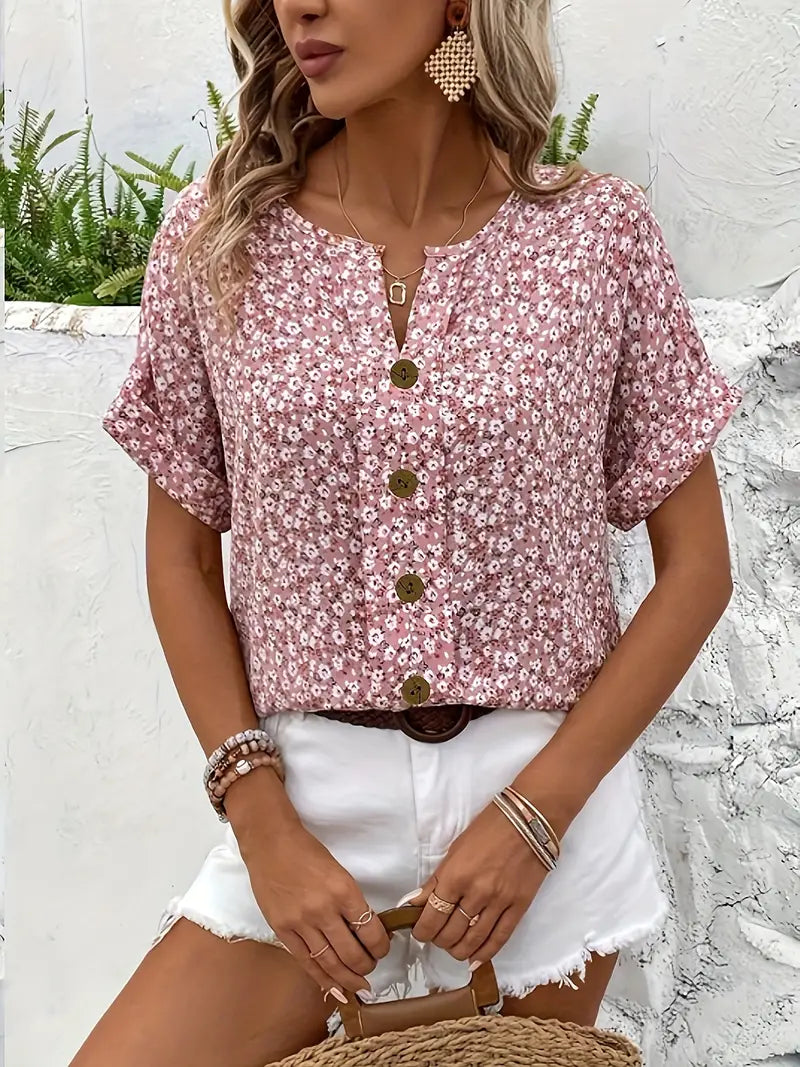 Ayessa - Floral Button-Up Blouse for Women