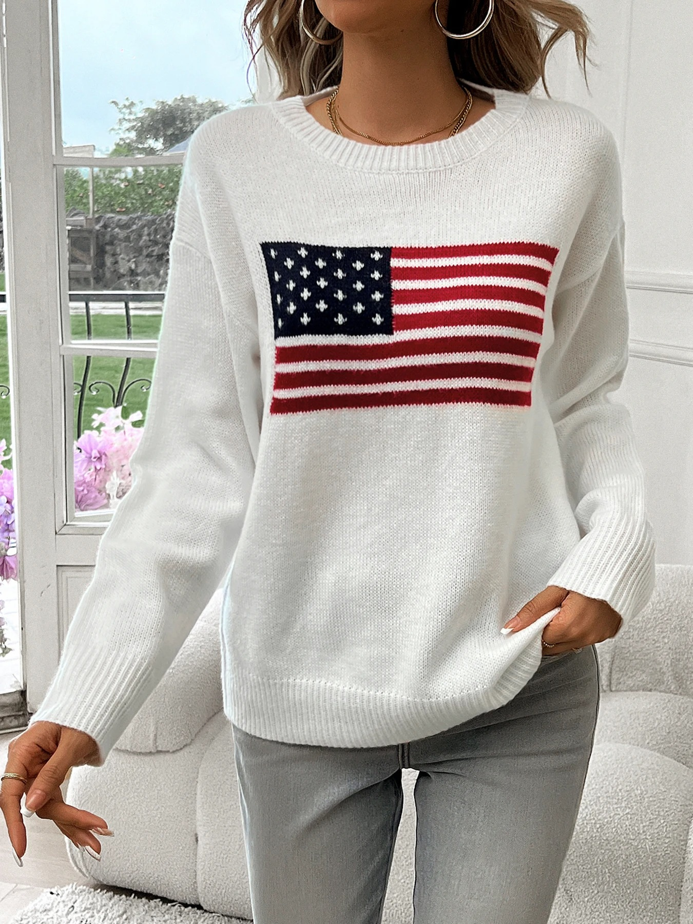 Madison - Cozy American Flag Knit Sweater for Women (Plus Size Available)