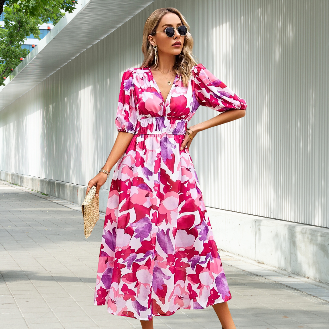 Nadine - Timeless Midi Dress with Puff Sleeves