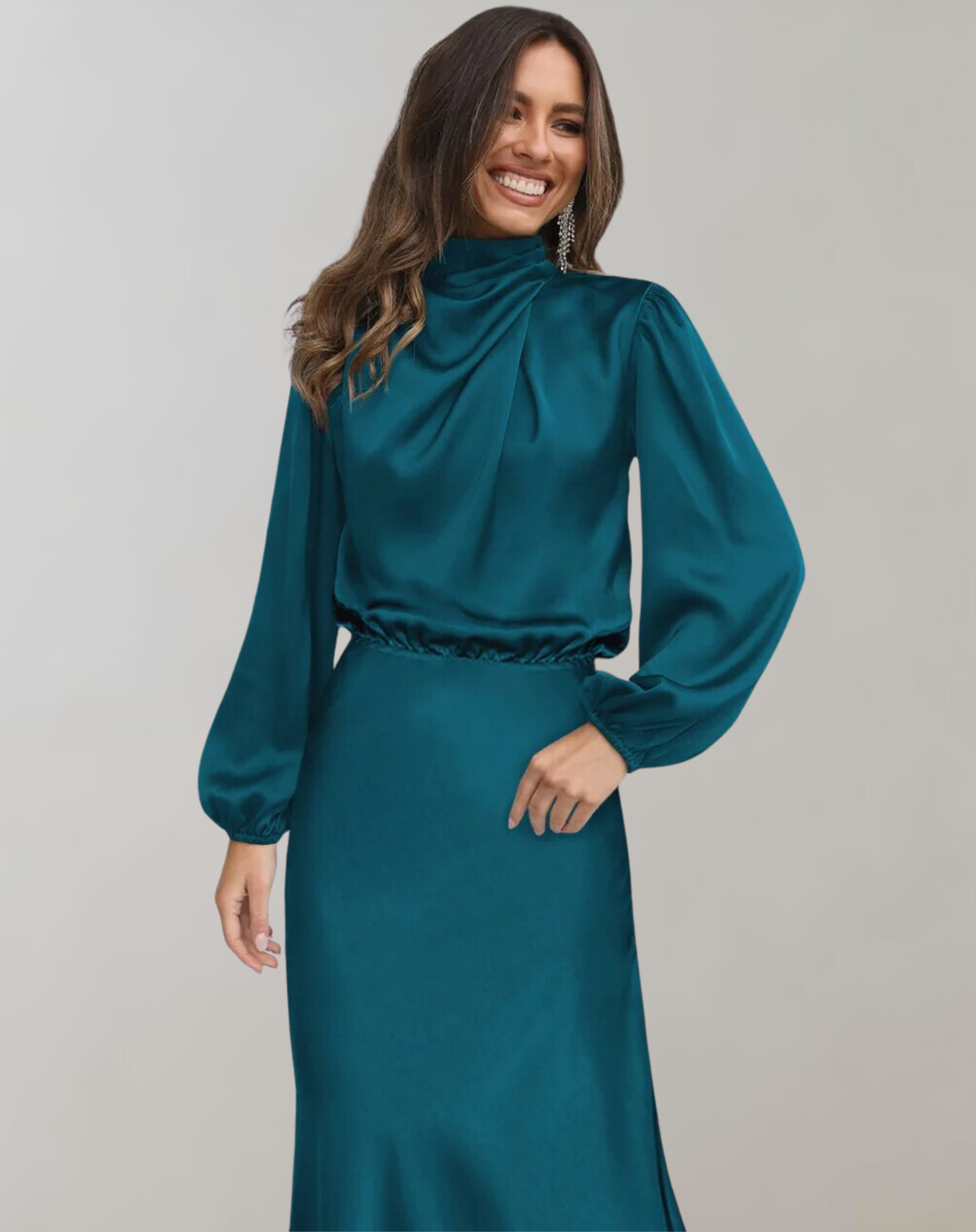 Hazel - Long-Sleeved Satin Dress