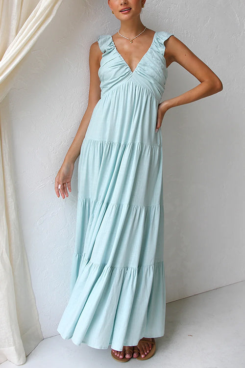 Azalea - V-Neck Linen Maxi Dress