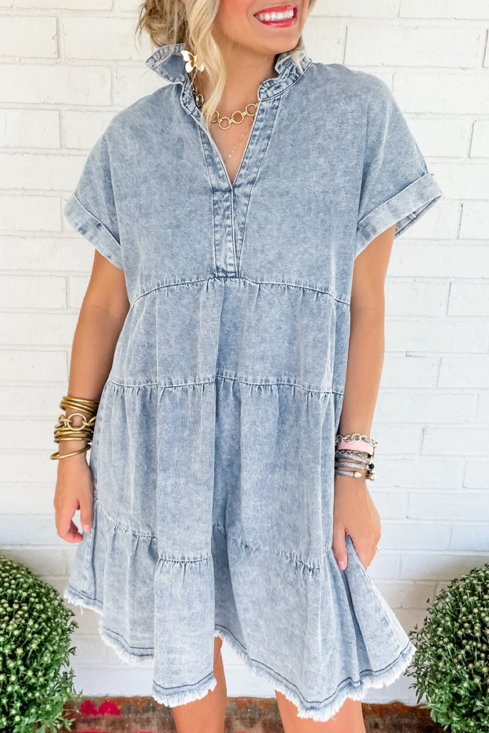 Frankie - Acid Wash Tiered Denim Dress