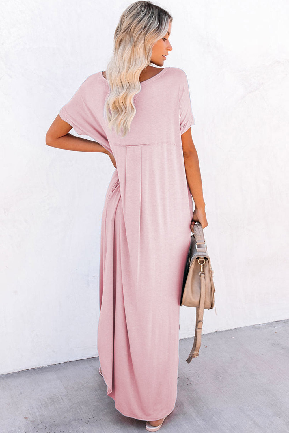 Leila – V-Neck Maxi T-Shirt Dress with Pockets & Side Slits