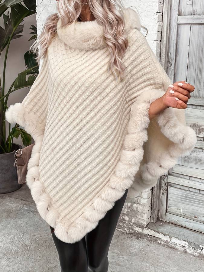 Evie - Faux Fur Trim Poncho Cozy Warmth with Elegant Style