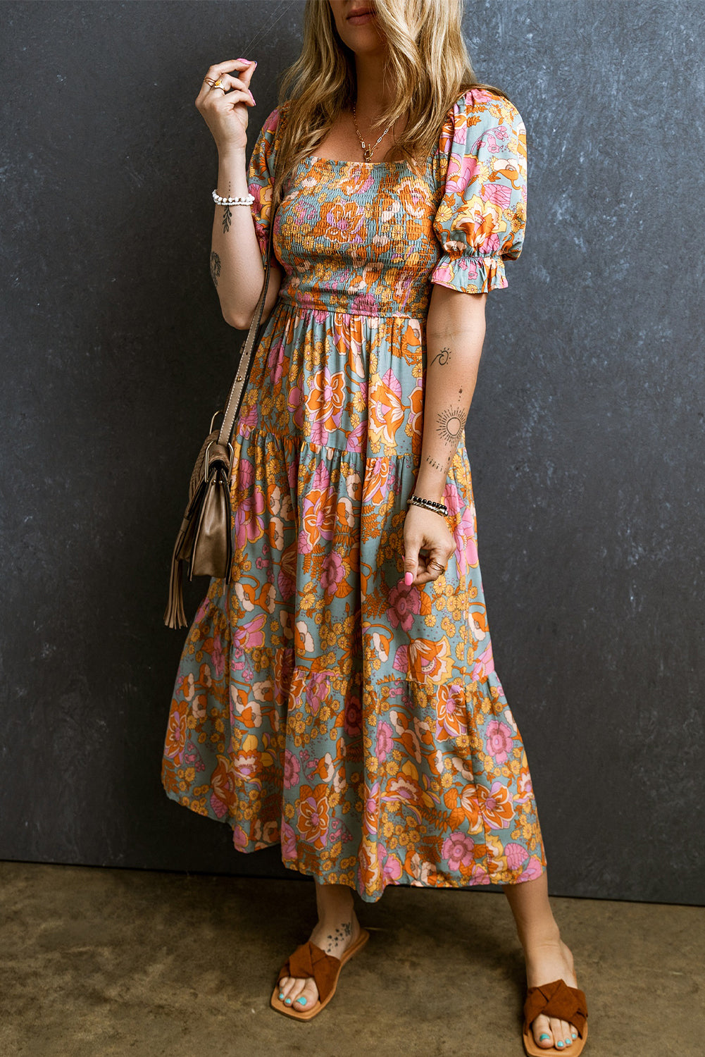 Flora - High Waist Puff Sleeve Floral Dress