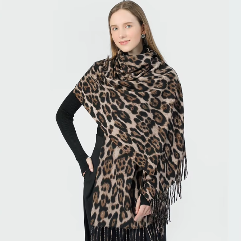 Kayla - Chic Leopard-Print Wool Scarf for Women