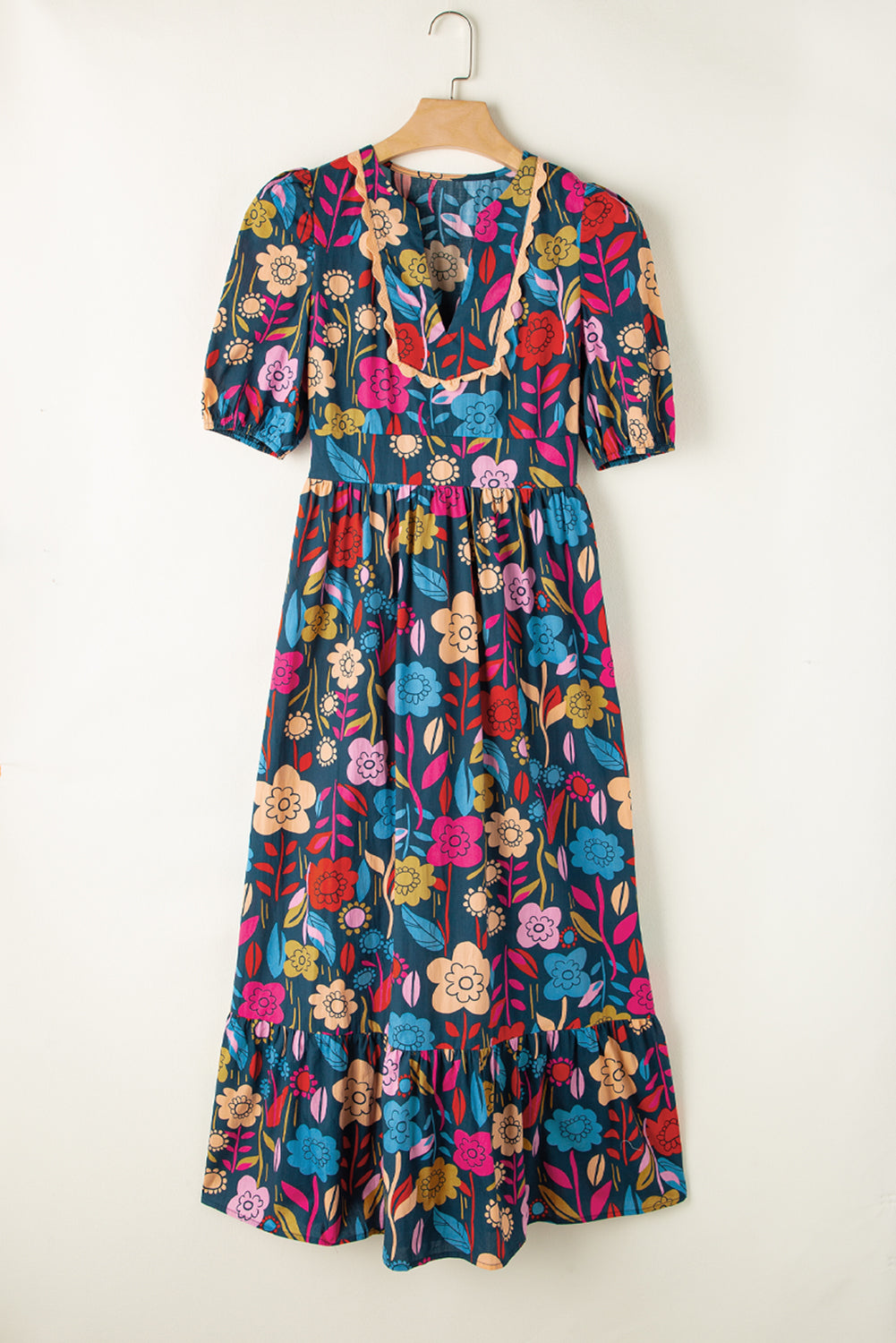 Giselle - Floral Split Neck Maxi Dress with Retro Print