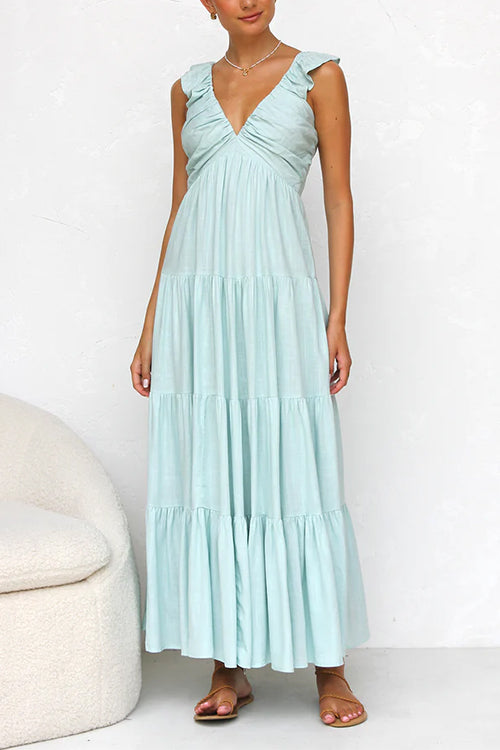 Azalea - V-Neck Linen Maxi Dress