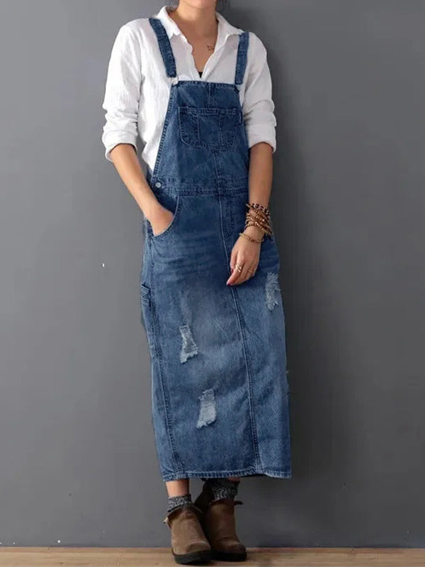 Coralynn - Casual Denim Overall Dress Relaxed Fit Cotton