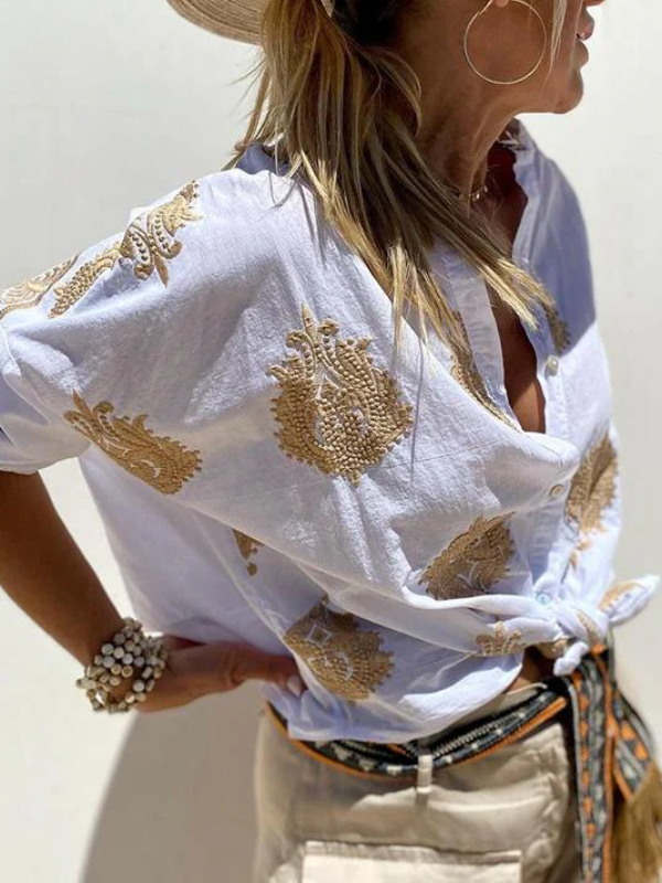 Beatrix - Embroidered Button-Up Top