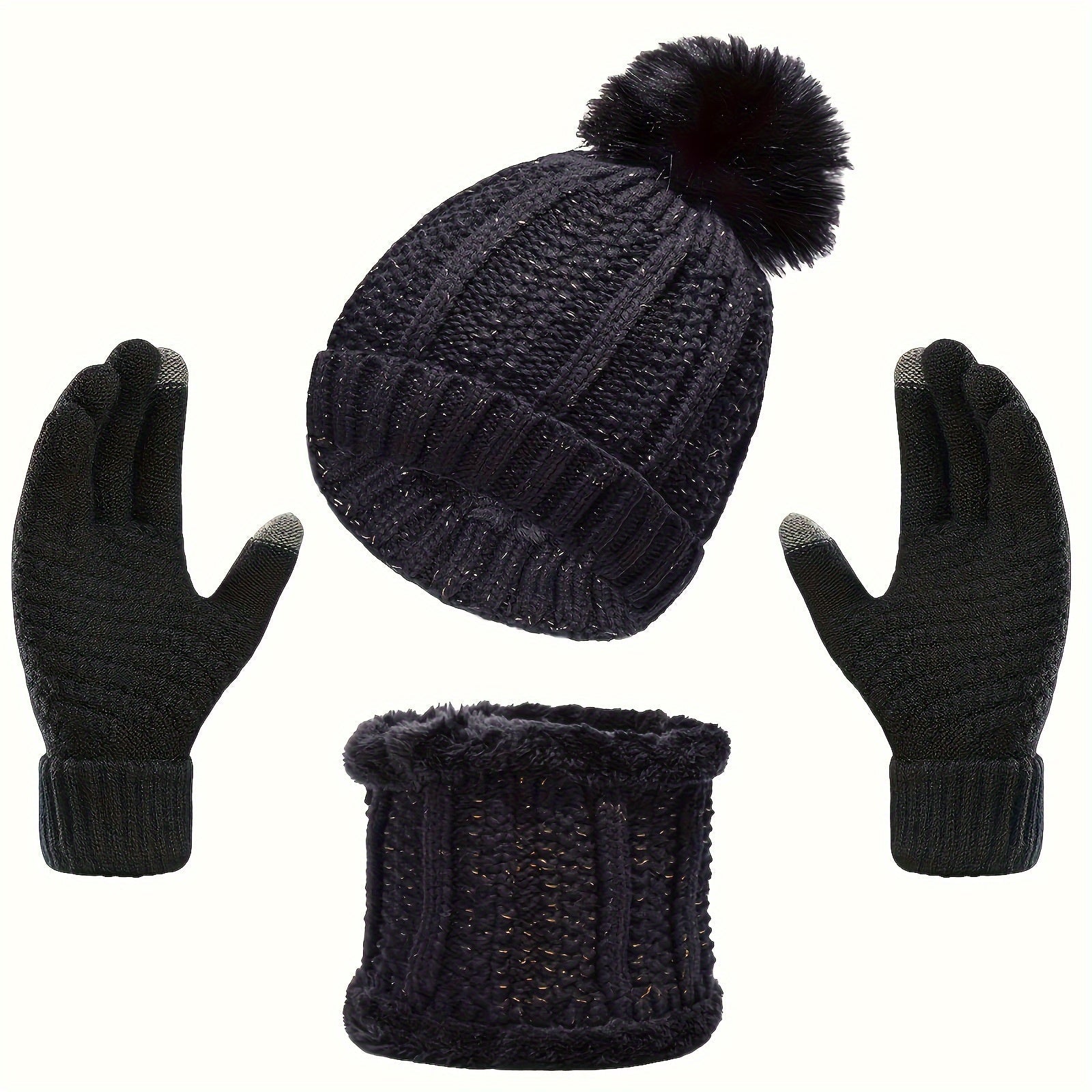 Freya - Warm 3-Piece Hat, Scarf and Gloves Winter Set for Women