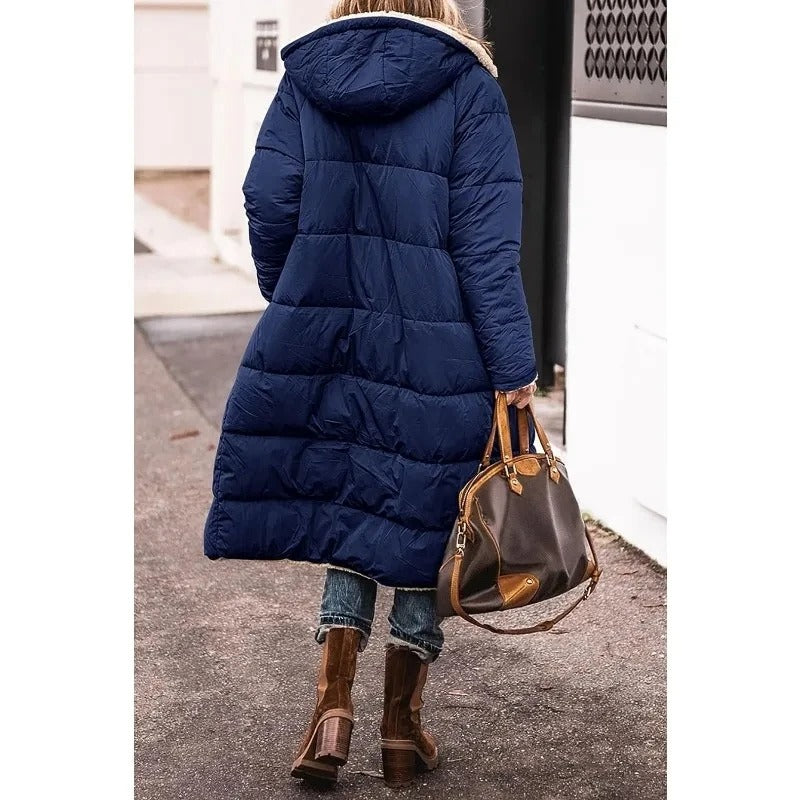 Audrey - Comfortable Warm Fleece Long Hooded Puffer Jacket