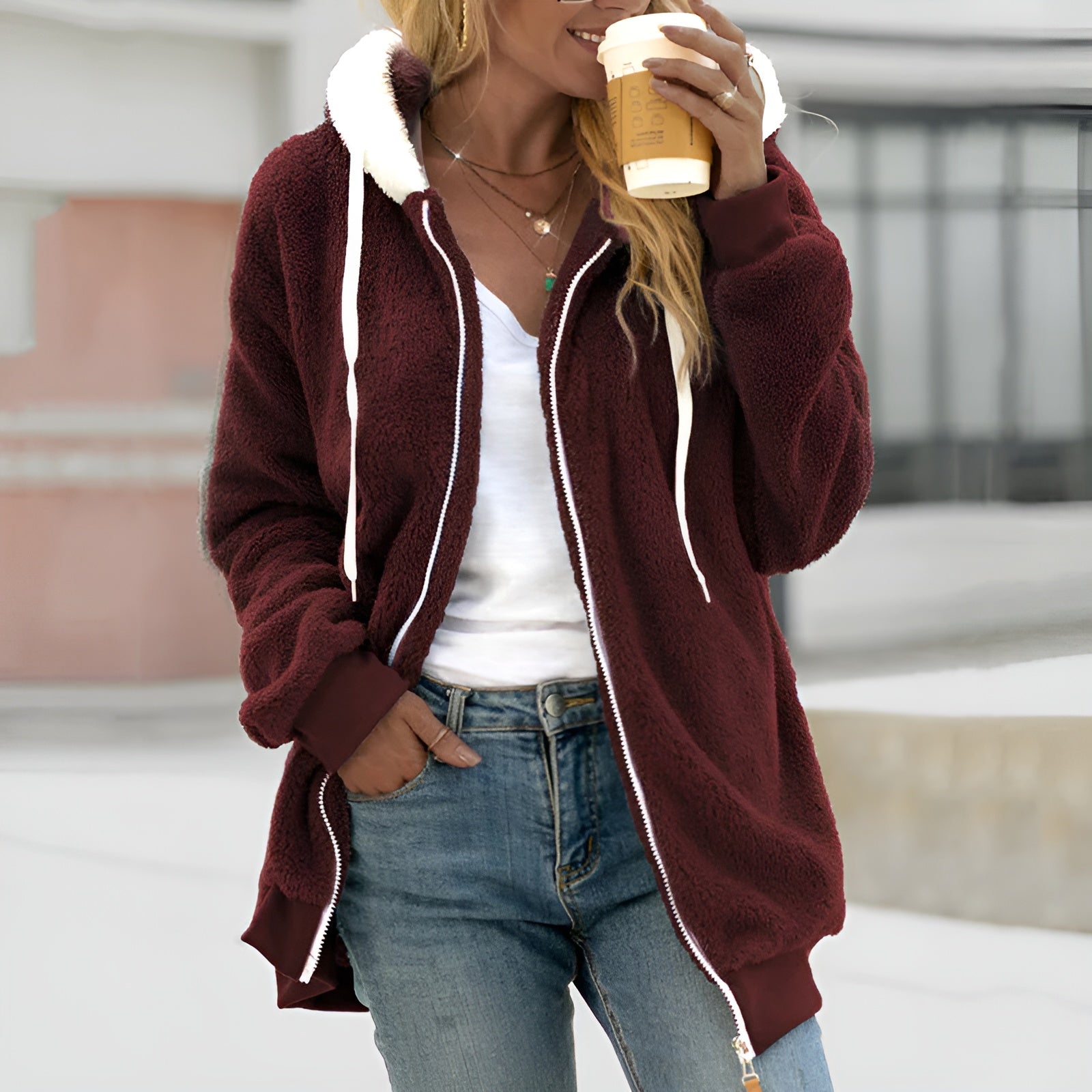 Kelly - Women Oversized Sherpa Zip-Up Hoodie