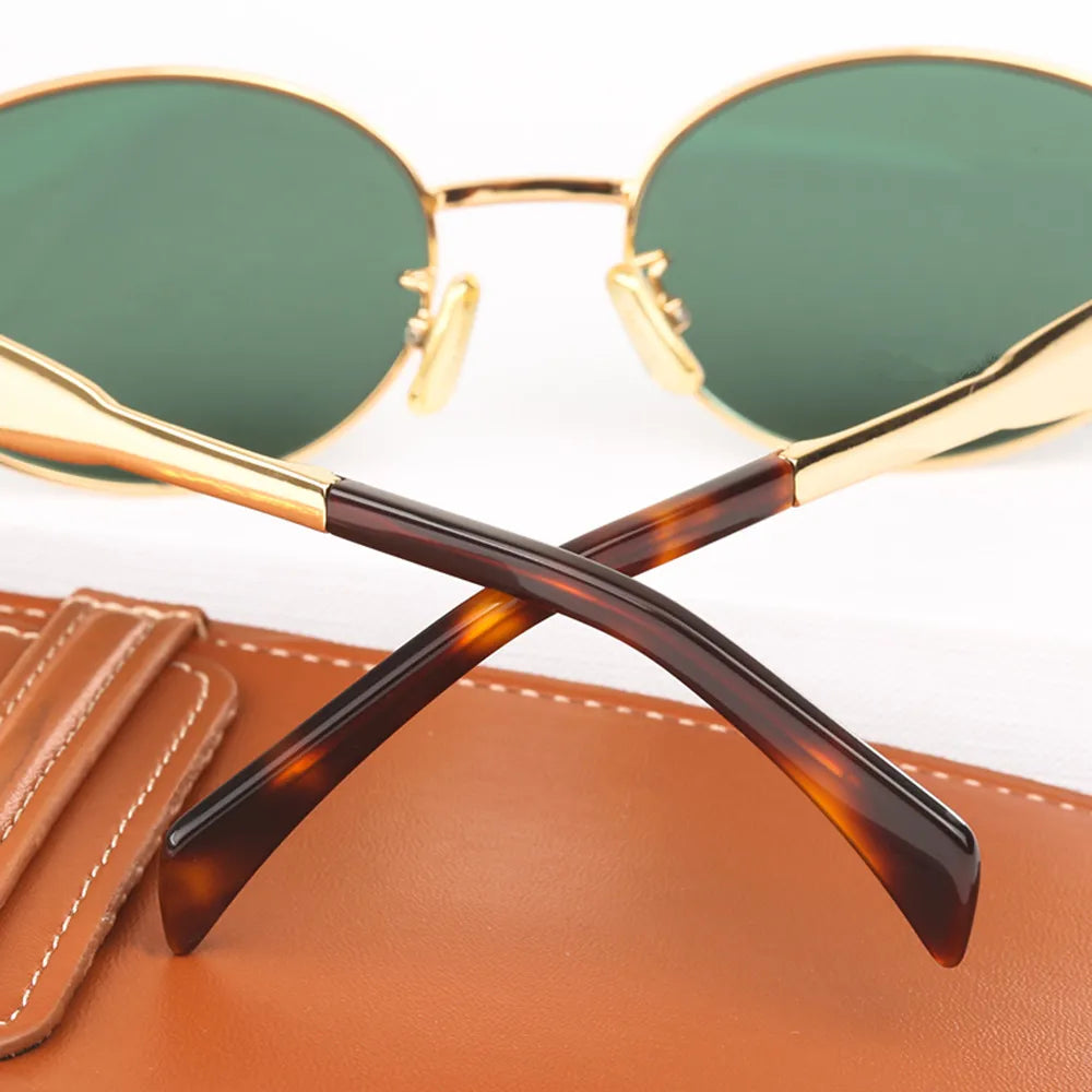 Nalani - Oval Frame Sunglasses Gold & Black Metal & Polycarbonate Stylish and Protective