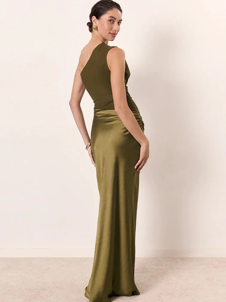 Eliza - Women's One-Shoulder Patchwork Maxi Dress