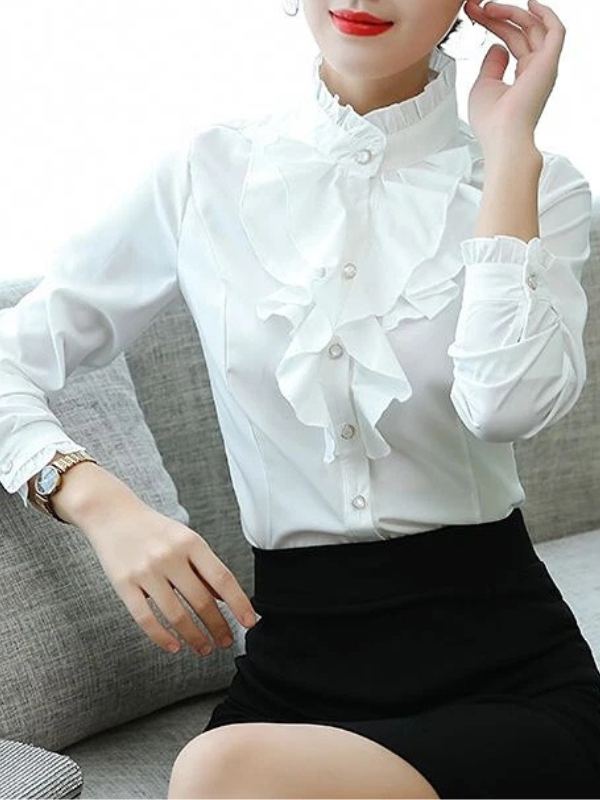 Ava - Ruffled Jabot Long-Sleeve Blouse