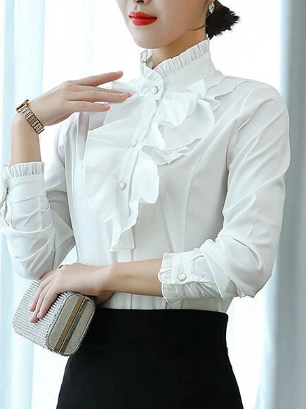 Ava - Ruffled Jabot Long-Sleeve Blouse