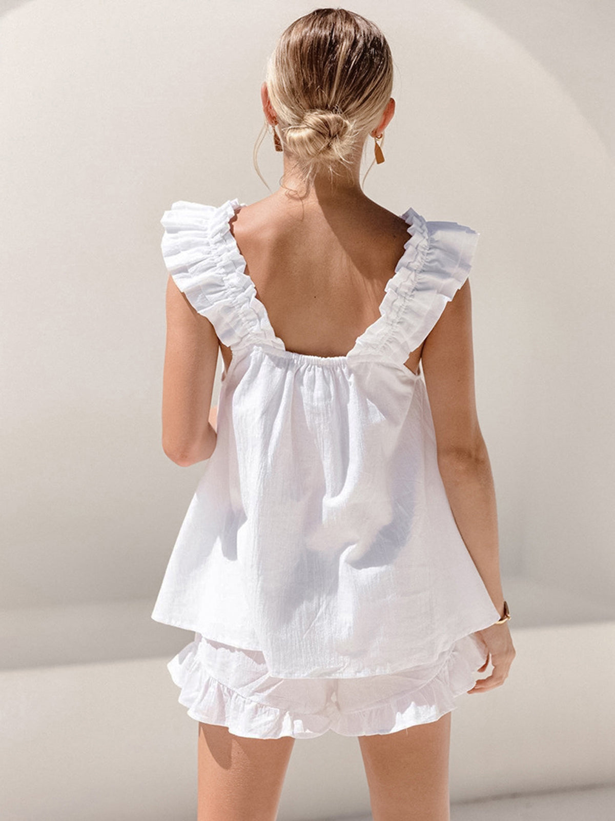 Mirabel - Ruffled Sleeveless Top and Shorts Set Summer Breeze Cotton Blend