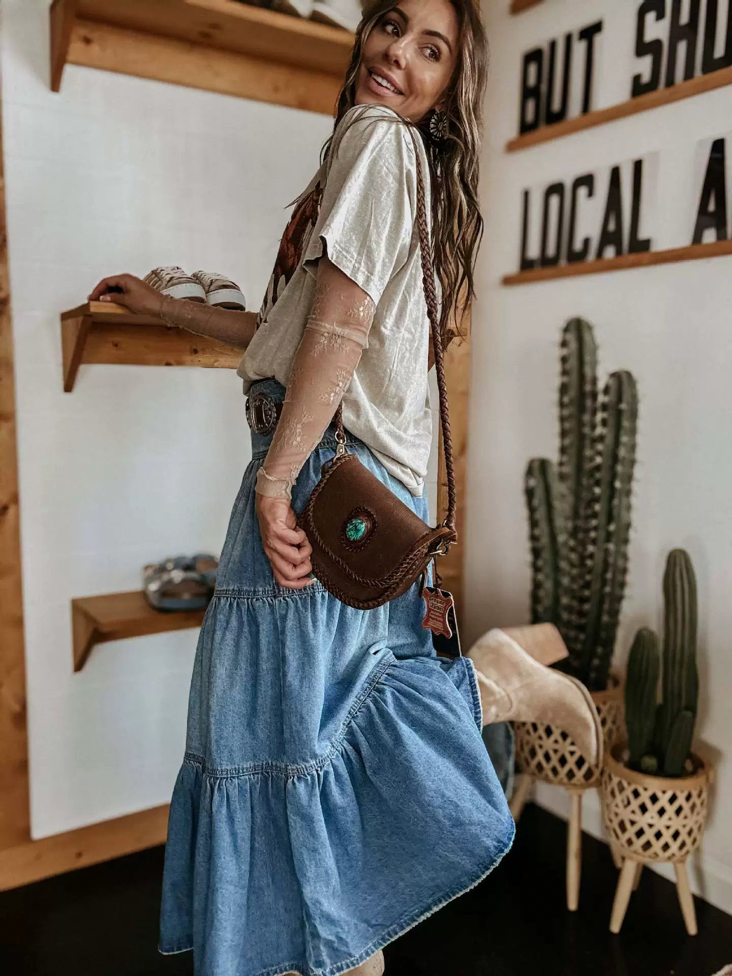 Laureen - Women’s Flowy High‑Waist Denim Maxi Skirt