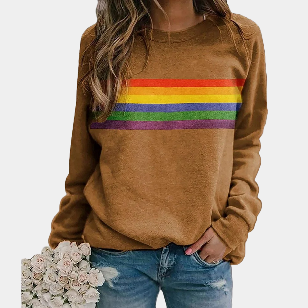 Elayna - Rainbow Stripe Crewneck Sweatshirt Cozy and Colorful Everyday Wear