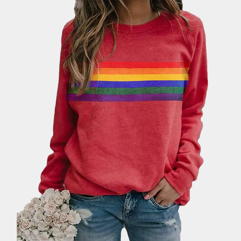 Elayna - Rainbow Stripe Crewneck Sweatshirt Cozy and Colorful Everyday Wear