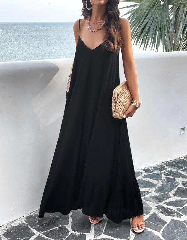 Skye - Chic Maxi Dress with Spaghetti Straps and Ruffle Hem