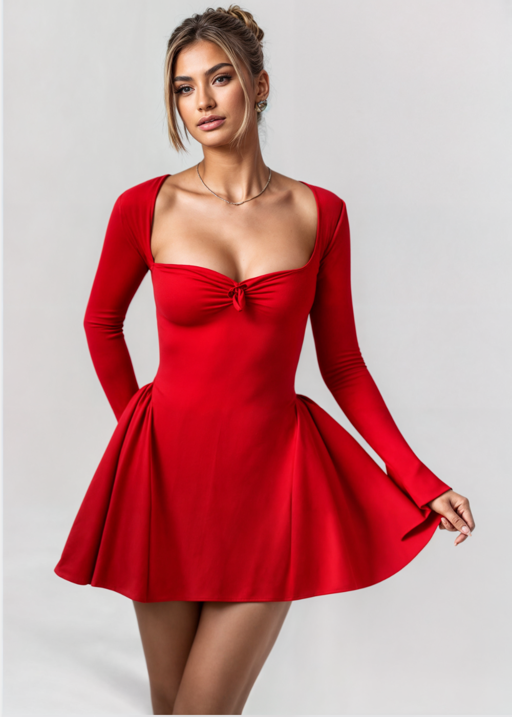 Clara - Pleated Bow Mini Dress